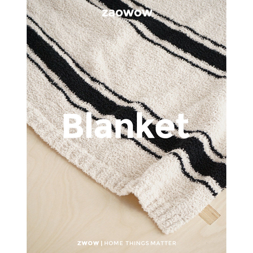 造卧zwow黑米条纹双面半边绒盖毯休闲毯毛毯午睡毯沙发床盖毯子,淘宝优惠券,粉丝福利购,淘宝优惠卷