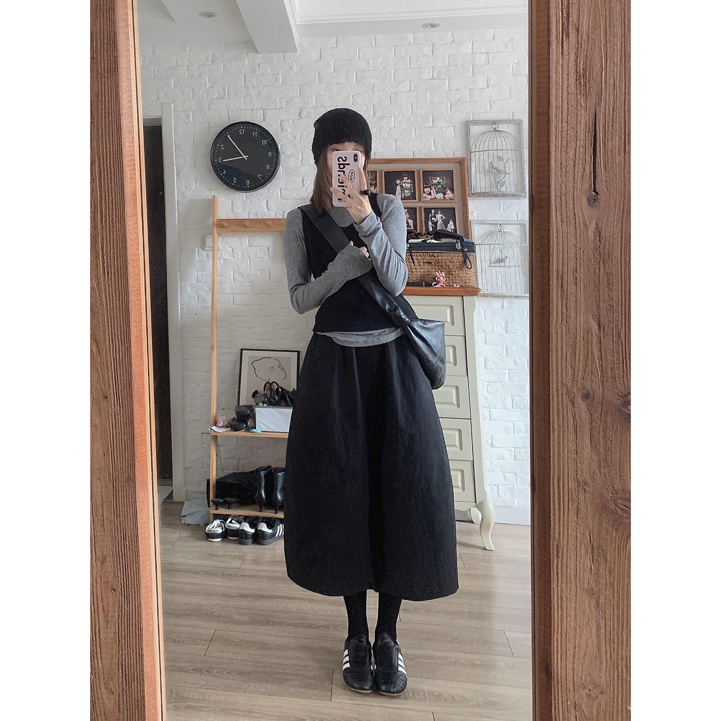 一整套ootd穿搭高智淡人风早秋通勤套装打底衫叠穿马甲半身裙套装 - 图0