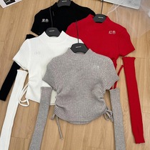 Detachable sleeve cut off two-cut sleeves red sweater female-knitted sweatshirt separable blouse with a design sense of autumn and winter