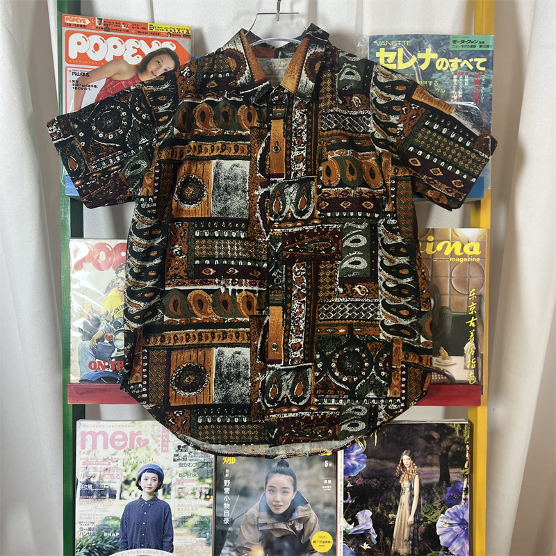 vintage古着沙滩衬衫翻领短袖巴洛克油画复古夏天男女T夏威夷CS23 - 图1