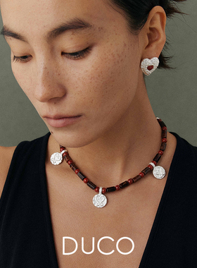 Amorflora爱心纹理大圆片项链