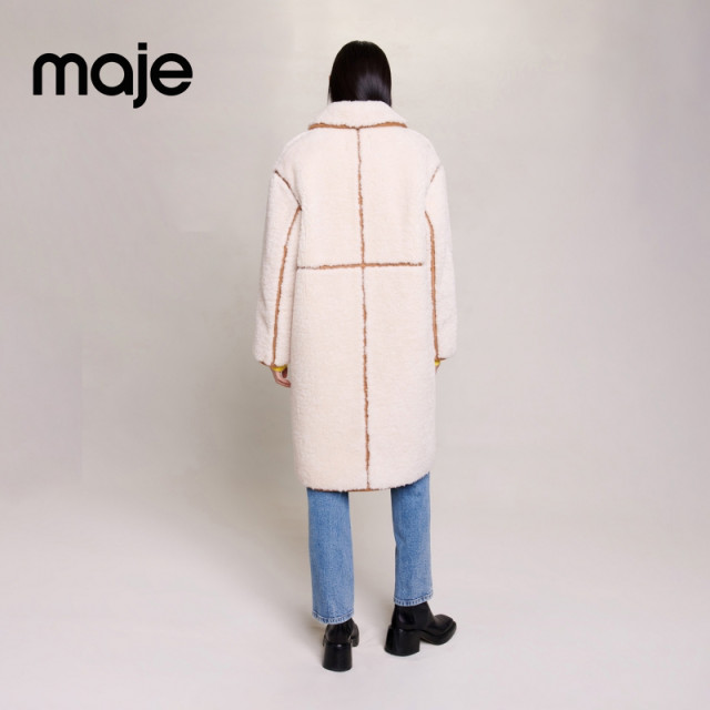 Maje elegant patchwork mid-length woolen coat