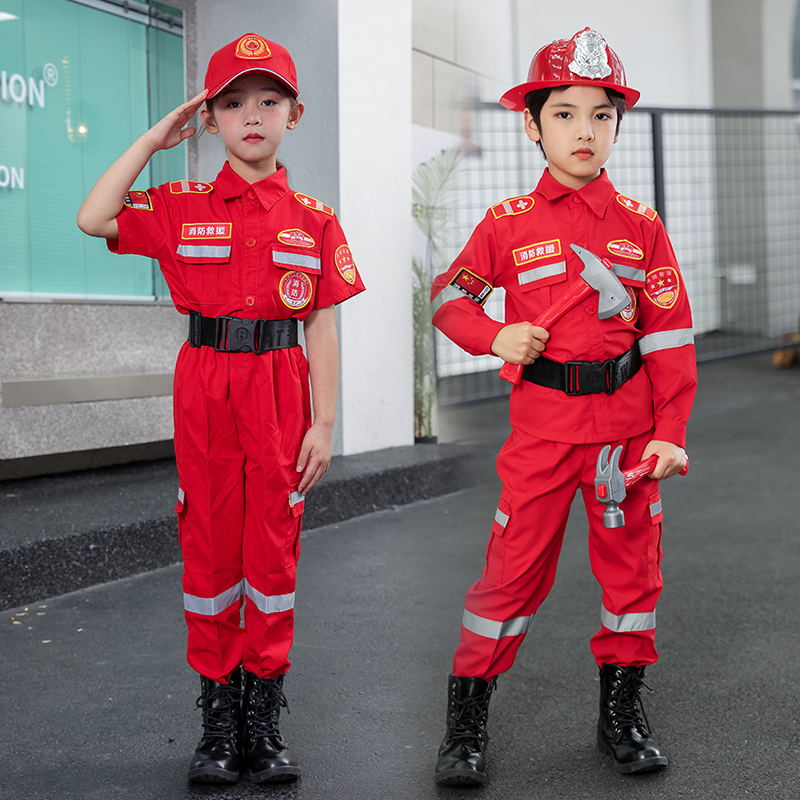 儿童消防员服装幼儿园职业体验亲子角色扮演衣服消防员演出服套装-图2