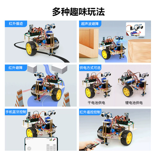 stm32开发板 蓝牙WiFi遥控智能小车 循迹超声波避障小车DIY机器人 - 图1