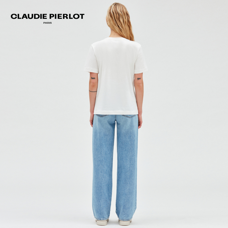 CLAUDIE PIERLOT Outlet夏季女装休闲白色印花短袖T恤CFPTS00792 - 图1