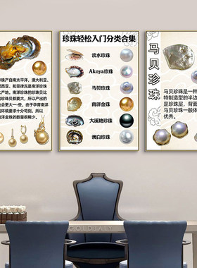 珍珠的分类装饰画珍珠知识简介图挂画珠宝首饰店直播间背景墙壁画