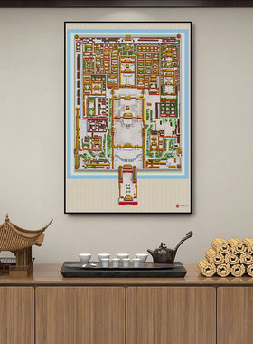 故宫平面图装饰画客厅旅行社北京紫禁城鸟瞰图挂画宫殿纪念壁画