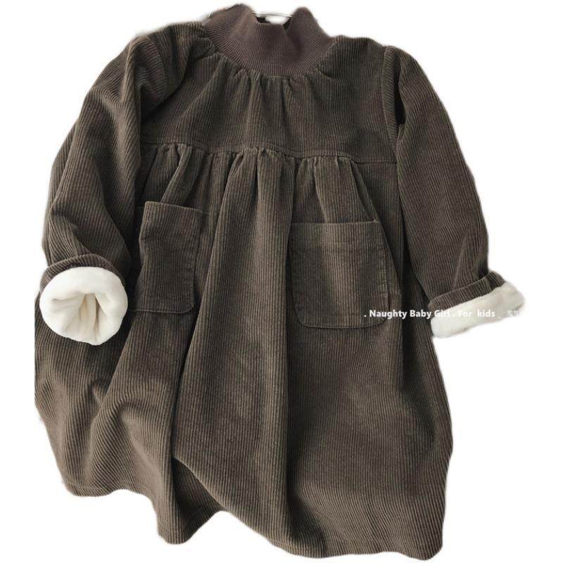 韩式秋冬新款女童洋气连衣裙高领女宝宝娃娃裙长袖灯芯绒加绒加厚,淘宝优惠券,粉丝福利购,淘宝优惠卷