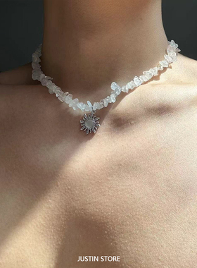 不规则水晶项链碎石太阳花