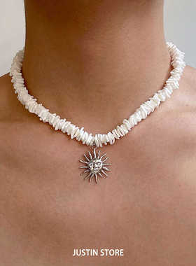 太阳花贝壳串珠锁骨链男女通用