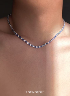 美式满锆银色恶魔之眼古巴项链