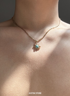 复古百搭金色太阳花项链