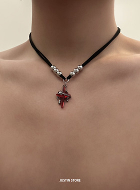 暗黑哥特风液化星芒十字架项链