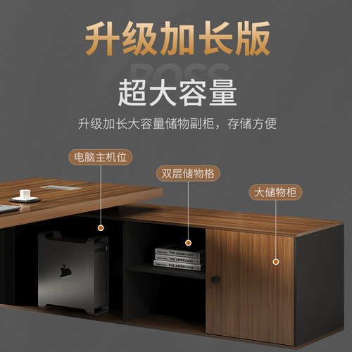 办公桌老板桌椅组合L型双副柜经理桌主管桌胡桃色简约现代大班台 - 图2