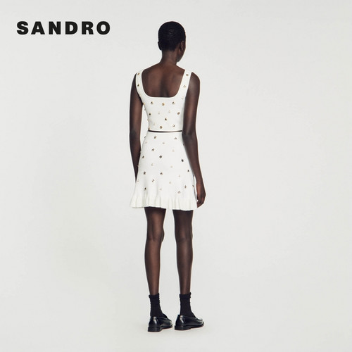 SANDRO Outlets秋冬女装法式气质时尚白色荷叶边高腰A字半身裙 - 图0