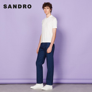 SANDRO Outlet男装春季简约纯色拉链POLO领针织上衣SHPTR00344