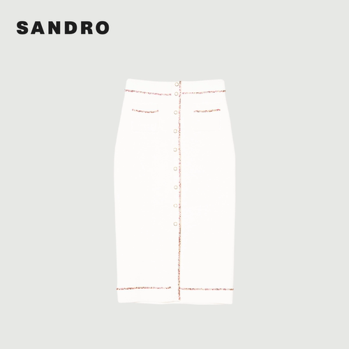 SANDRO Outlets秋季女装法式时尚优雅白色包臀长款半身裙 - 图3