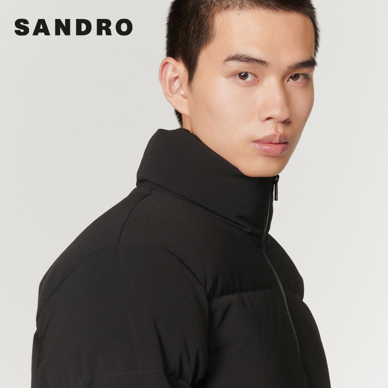 SANDRO Outlet男装休闲黑色短款宽松羽绒服外套SHPMA00266