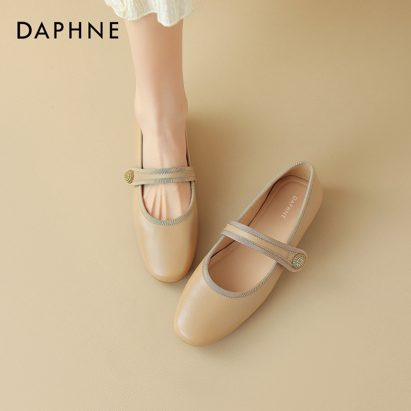 达芙妮羊皮法式单鞋女2024新款夏季软底奶奶鞋平底皮鞋玛丽珍女鞋