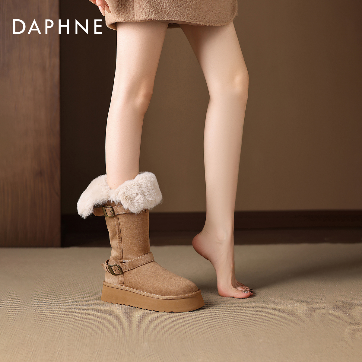 达芙妮加绒雪地靴女款2025新款冬季厚底东北棉靴加厚保暖长筒靴子 - 图3
