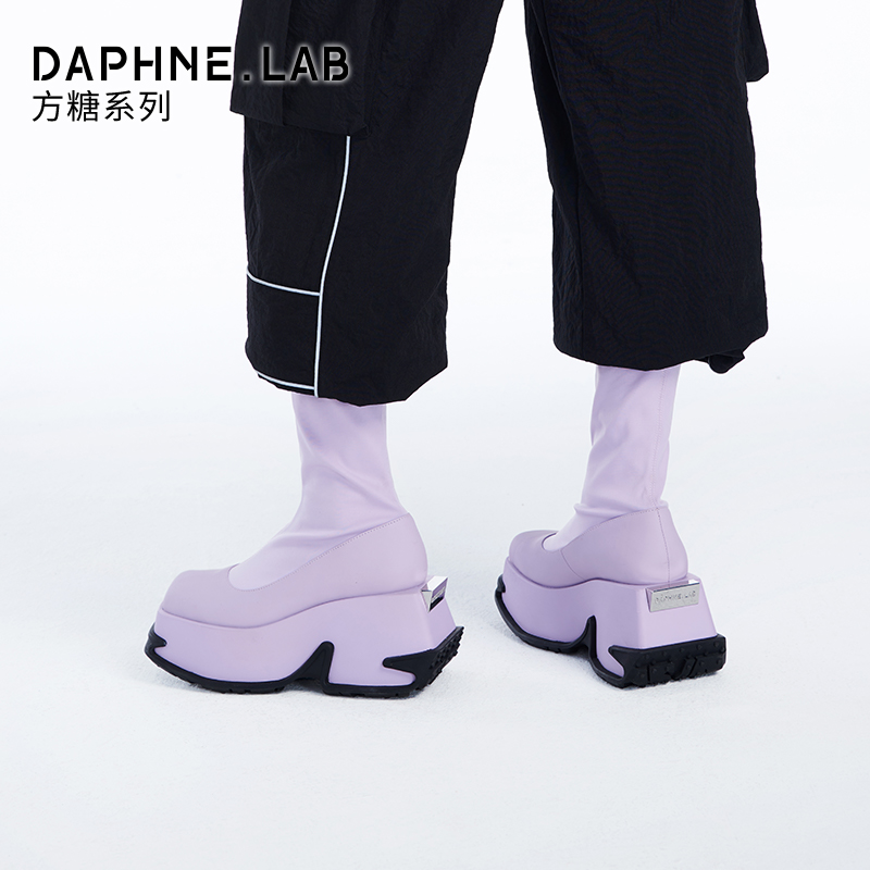 DAPHNELAB达芙妮方糖短靴2024新款厚底短靴百搭弹力瘦瘦靴女真皮 - 图3