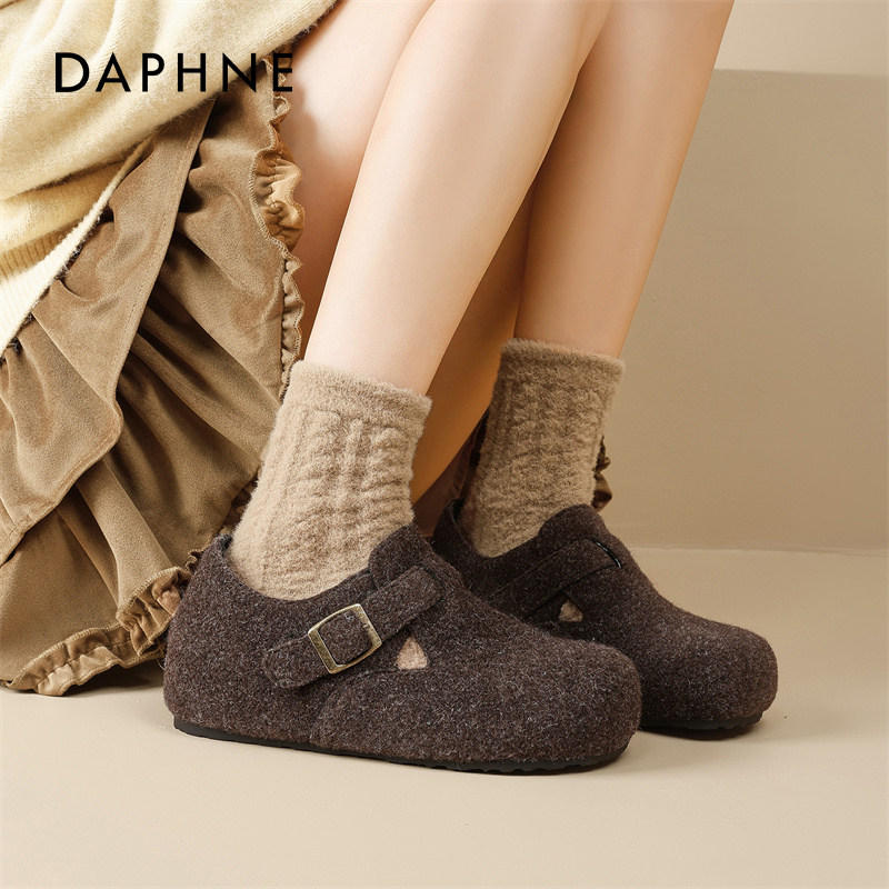 达芙妮灰色勃肯鞋女2026新款冬季一脚蹬孕妇单鞋厚底增高毛绒棉鞋,淘宝优惠券,粉丝福利购,淘宝优惠卷