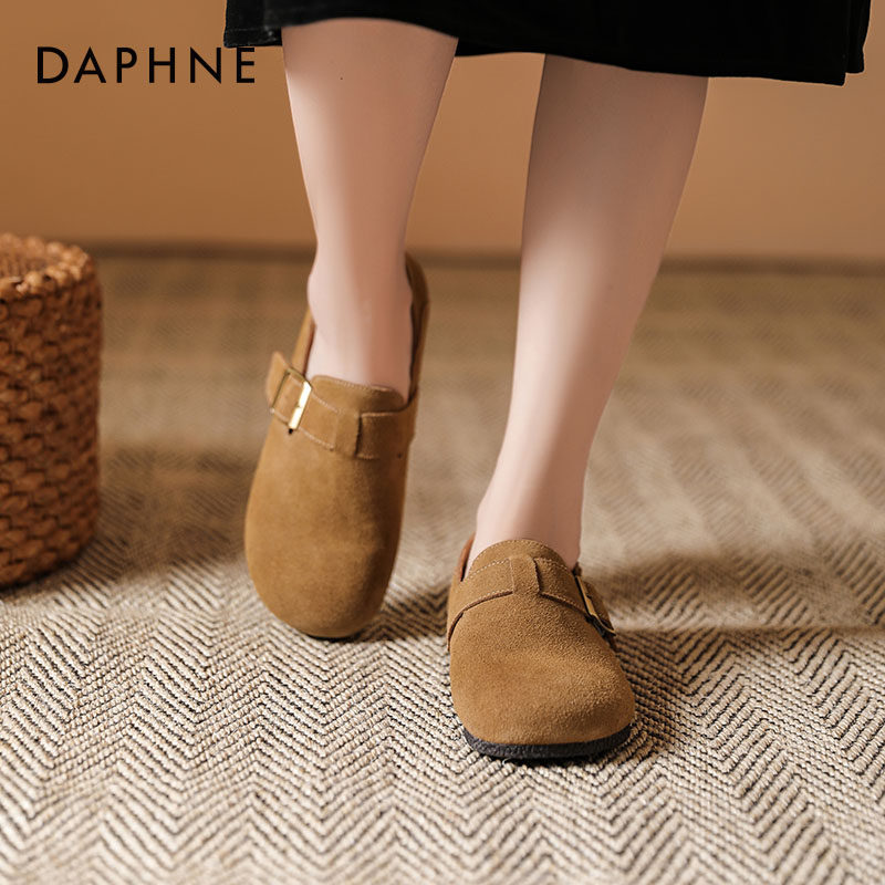 达芙妮真皮勃肯鞋女2025新款春季平底单鞋一脚蹬软底半拖鞋豆豆鞋,淘宝优惠券,粉丝福利购,淘宝优惠卷