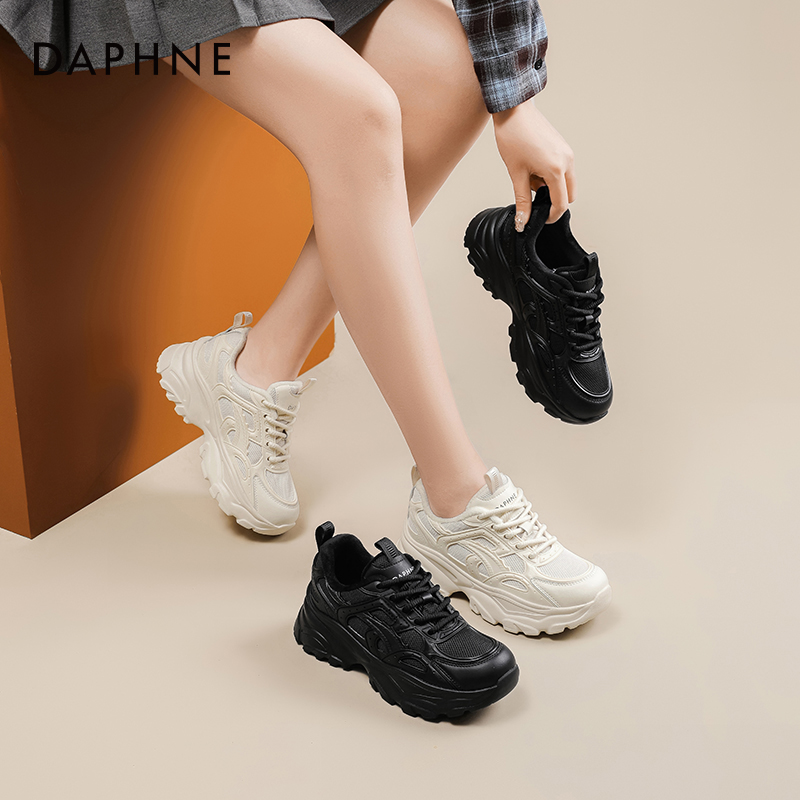 达芙妮黑色老爹鞋女2025新款爆款秋冬加绒休闲鞋厚底增高运动鞋女 - 图3