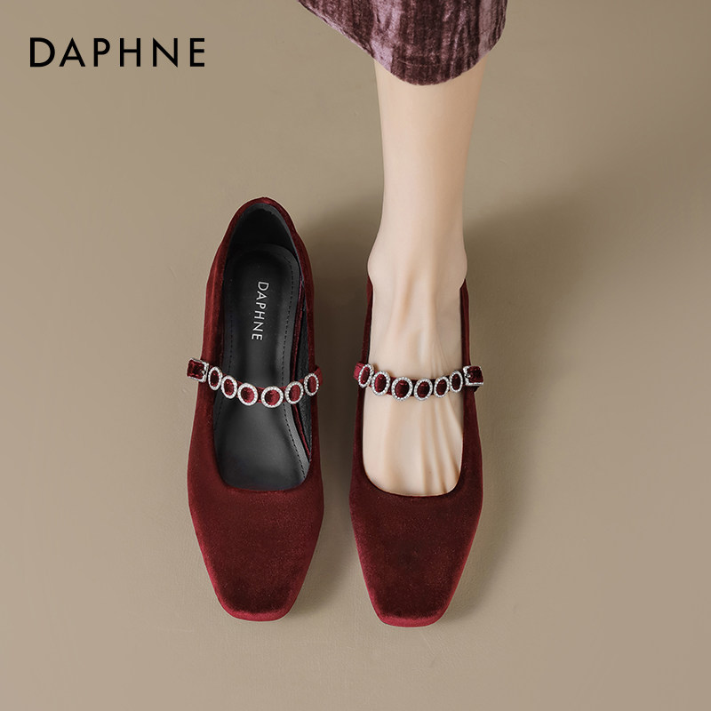 达芙妮红色婚鞋玛丽珍女2026新款秋冬粗跟复古单鞋法式伴娘新娘鞋,淘宝优惠券,粉丝福利购,淘宝优惠卷