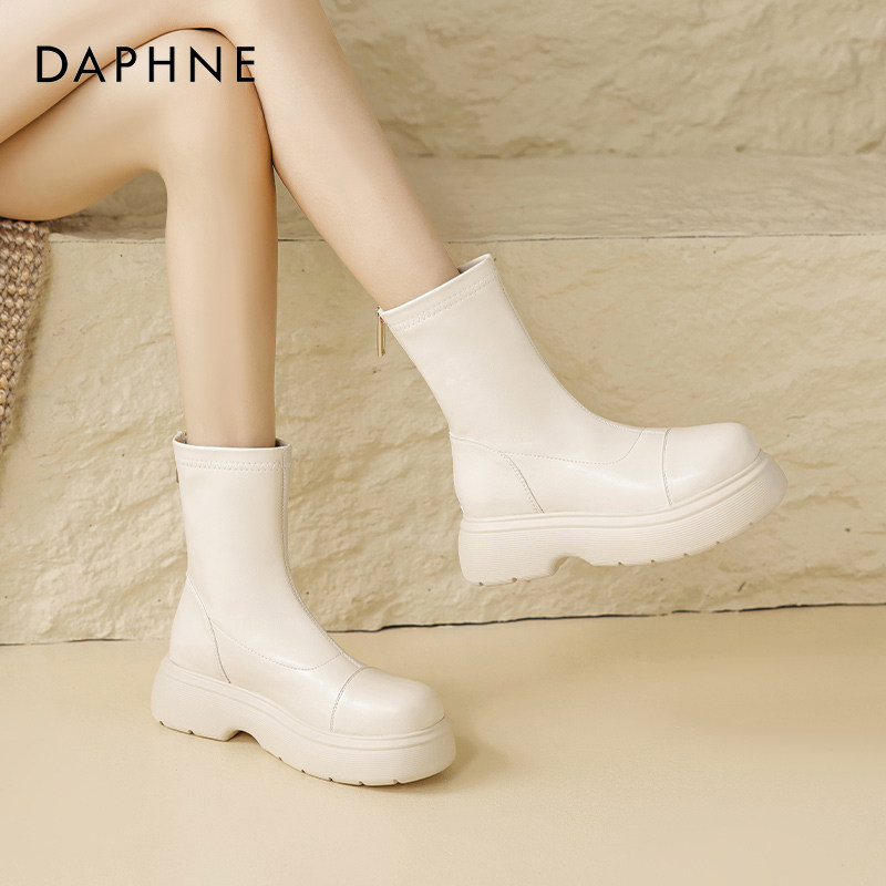 达芙妮靴子短靴女冬老款爆款厚底切尔西靴中筒白色配裙子瘦瘦靴子,淘宝优惠券,粉丝福利购,淘宝优惠卷