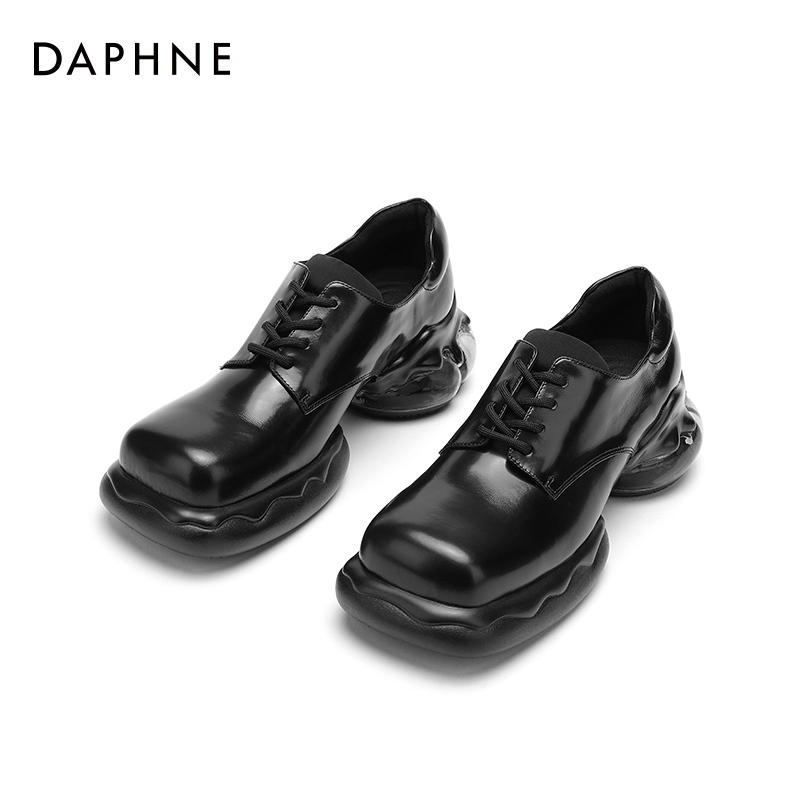 DAPHNELAB达芙妮泡泡糖乐福鞋女2024新款玛丽珍黑色小皮鞋女真皮