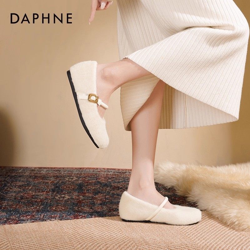 达芙妮加绒毛毛鞋女2025新款冬季保暖玛丽珍单鞋女外穿平底豆豆鞋,淘宝优惠券,粉丝福利购,淘宝优惠卷