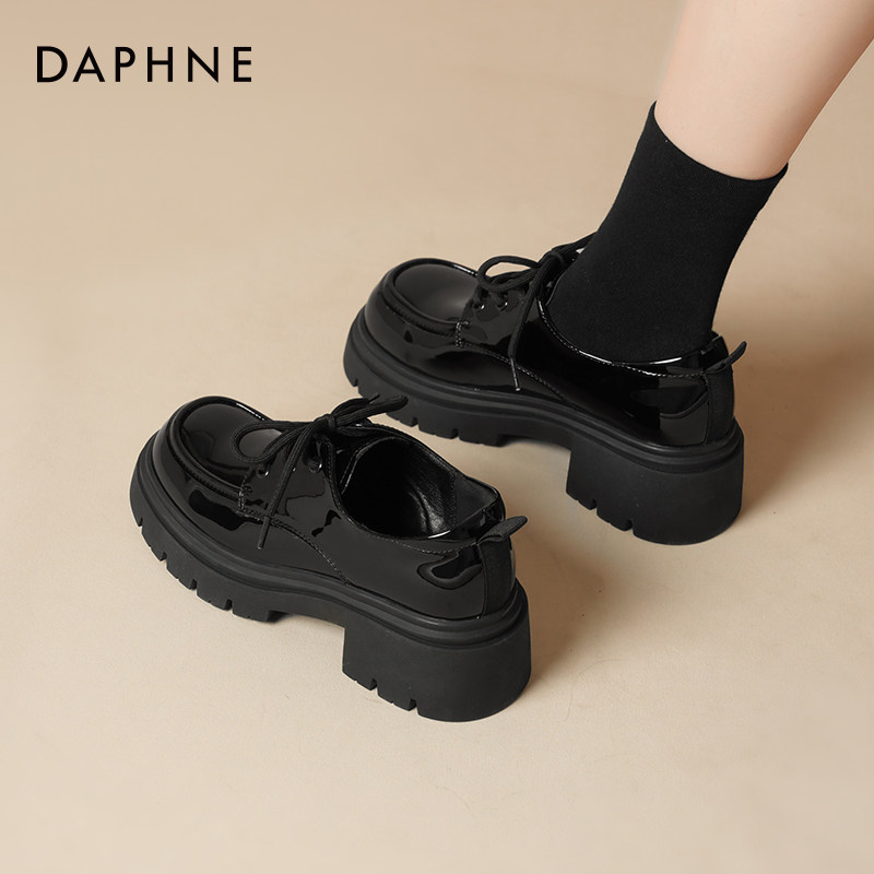 达芙妮厚底乐福鞋女2025新款秋冬加绒单鞋英伦风亮面黑色小皮鞋女,淘宝优惠券,粉丝福利购,淘宝优惠卷