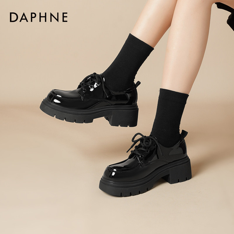 达芙妮厚底乐福鞋女2025新款秋冬加绒单鞋英伦风亮面黑色小皮鞋女,淘宝优惠券,粉丝福利购,淘宝优惠卷