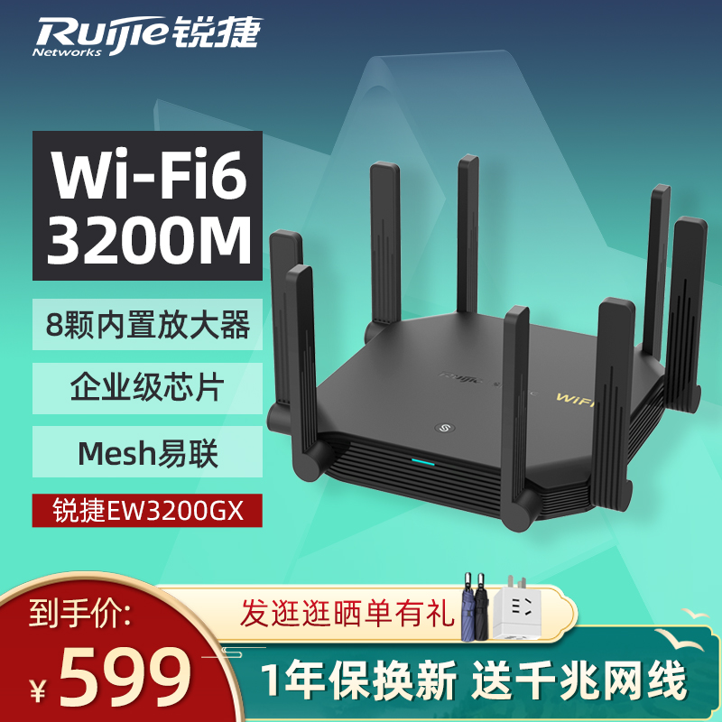 [顺丰]锐捷WiFi6无线路由器RG-EW3200GX 千兆端口家用高速wifi光纤双频5G企业级易联MESH睿易X32 官方旗舰店 - 图2