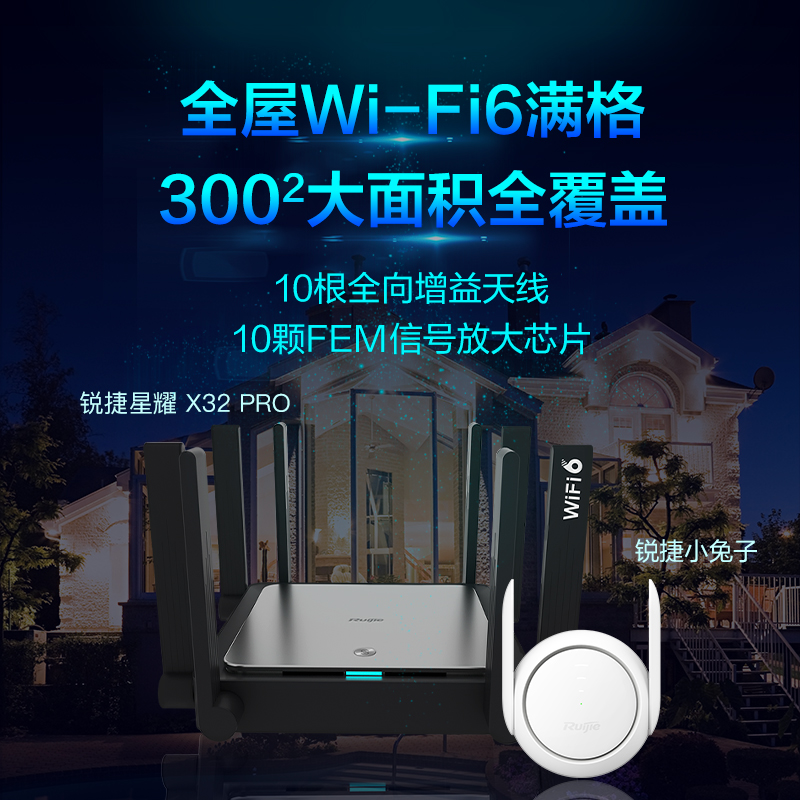 【顺丰】锐捷全屋WiFi覆盖套装子母路由器 mesh组网WiFi6无线千兆端口大户型别墅双频5G高速家用星耀X32 Pro-图2