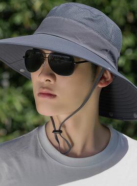 防晒帽男士夏季遮阳帽户外钓鱼帽大檐遮脸渔夫帽防紫外线太阳帽子