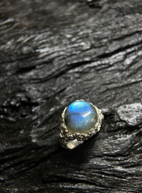 原创设计素银天然拉长石戒指