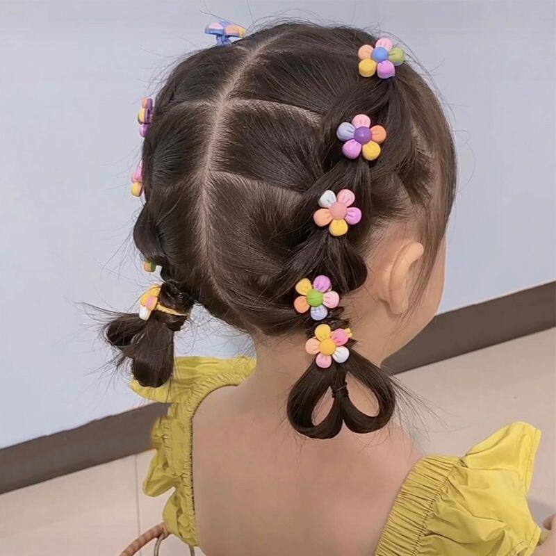 超洋气彩虹花朵发绳五瓣花头绳女童扎头发发圈拇指发绳花朵小皮筋