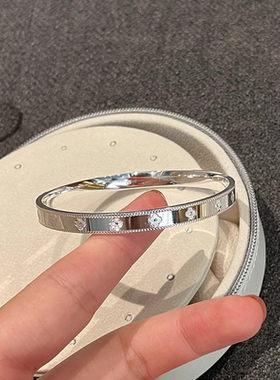 正品四叶草纯银手镯实心手镯