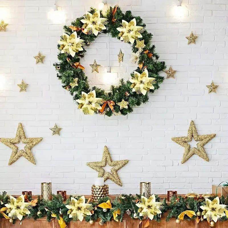 6-24Pcs 15cm Artificial Christmas Flowers with Clips Stems, - 图3