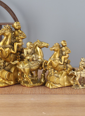 黄铜马上封侯摆件铜制品马上大圣一品当朝铜器工艺品家用开业礼品