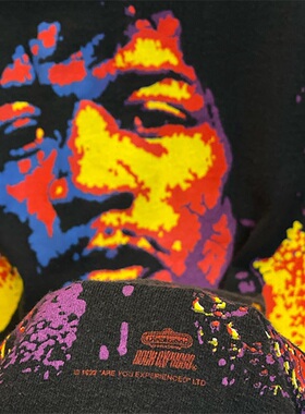 罕见 Jimi Hendrix 美国著名吉他手满印Vintage大码嘻哈短袖T恤