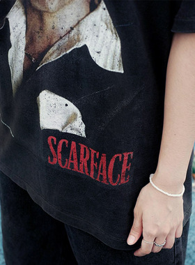 Scarface 疤面煞星美国犯罪片主角Tony Montana大印花短袖T恤