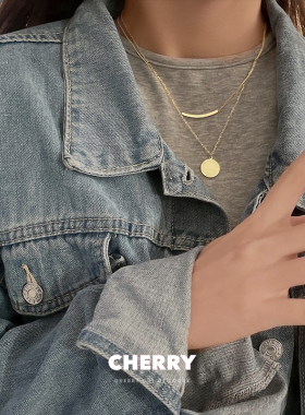 钛钢双层硬币笑脸项链毛衣链