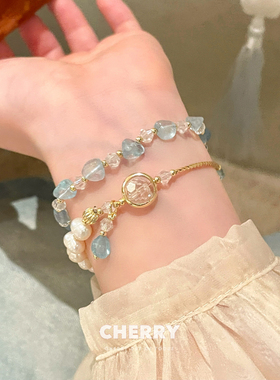 天然淡水珍珠海蓝宝串珠手链