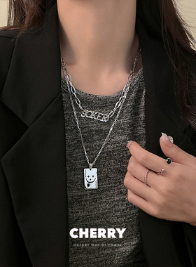 潮酷嘻哈扑克小丑双层字母毛衣链