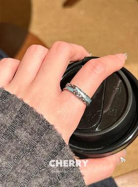 海蓝色滴釉宽版开口戒指