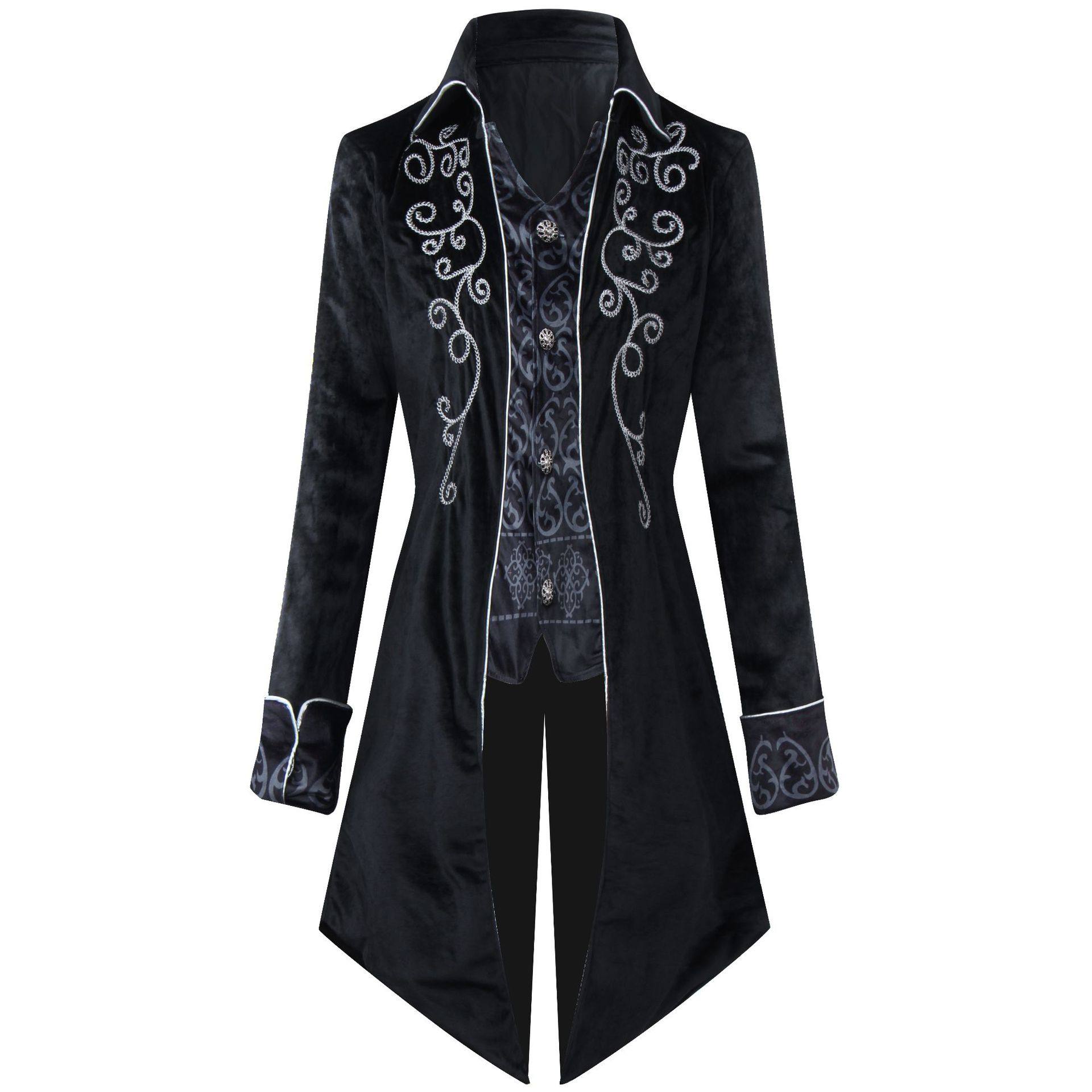 m-xxxl男士中世纪银边复古礼服服装长款万圣节朋克燕尾服男款外套