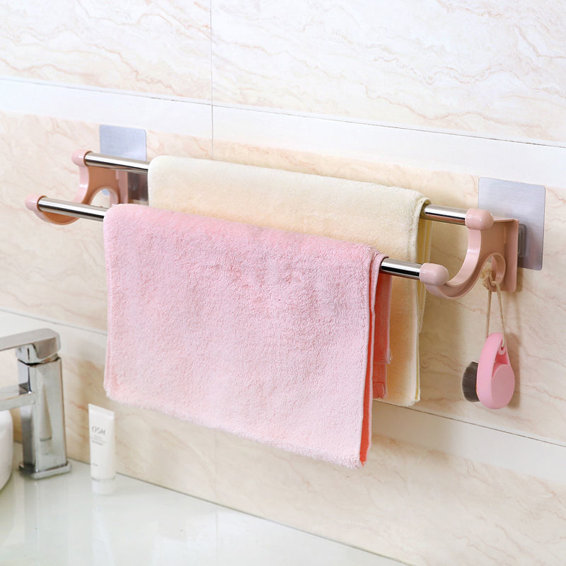 新款免打孔毛巾架卫生间挂毛巾的架子浴室洗手间加厚壁挂毛巾杆置 - 图0